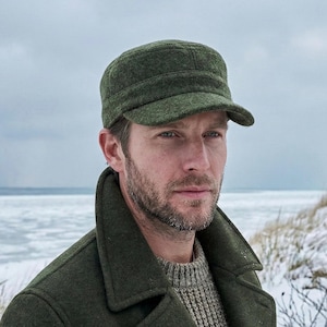 Green Winter Cadet Cap, Wool Army Style Hat, Unisex Military Cap, Castro Cap, Work Hat, Adjustable Sun Hat, Fashion Headwear, Christmas