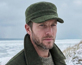 Green Winter Cadet Cap, Wool Army Style Hat, Unisex Military Cap, Castro Cap, Work Hat, Adjustable Sun Hat, Fashion Headwear, Christmas