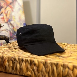 Black Summer Castro Cap, Cadet Cap, Military Hat, Summer Hat, Sun Hat, Adjustable Castro Cap, Black Camper Hat, Hunting Hat, Army Style Hat