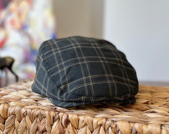 Chapeau d'été rayé noir, chapeau d'été en coton, chapeau Peaky Blinders, chapeau d'été unisexe, chapeau fait main, chapeau à damier noir, chapeau Baker Boy, Gatsby lein