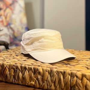 White Summer Castro Cap for Men and Women, Adjustable Military Cadet Hat, Lightweight Sun Protection Cap, Handmade Summer Gift Hat