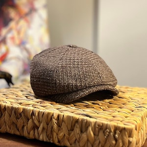 Brown Herringbone Cap, Newsboy Cap, 8 Panels Cap, Peaky Blinders Hat,  Handmade Hat, Baker Boy Hat, Winter Hat, Vintage Wool Hat, Gatsby Hat