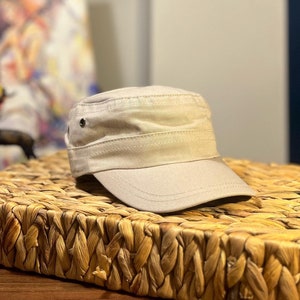 Beige Summer Castro Cap, Cadet Cap, Military Hat, Summer Hat, Sun Hat, Adjustable Castro Cap, Handmade Hat, Gift for her, Gift for him