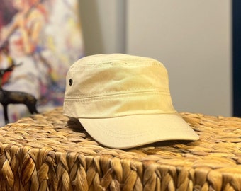 Handmade Camel Castro Cap: Adjustable Military Style Summer Hat