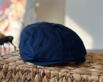 Dark Blue Summer Hat, 8 Panels Cap, Blue Newsboy Cap, Unisex Summer Hat, Baker Boy Hat, Cotton Summer Hat, Handmade Hat, Peaky Blinders Hat