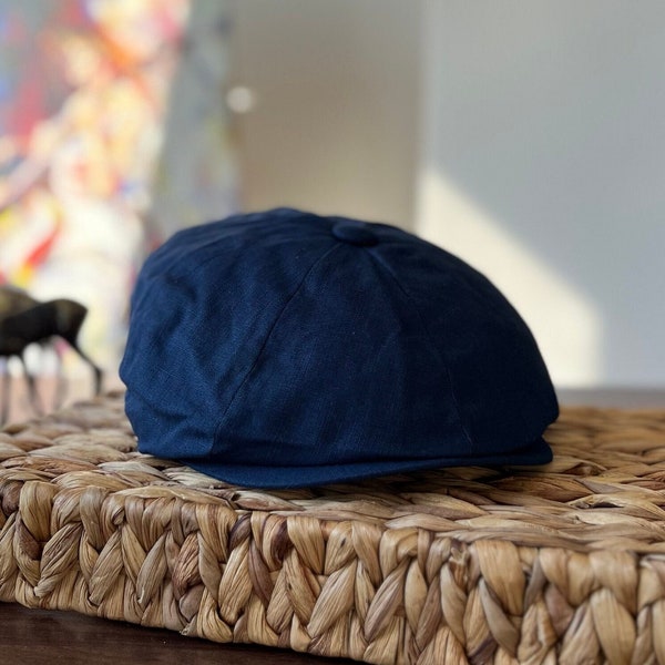 Dark Blue Summer Hat, 8 Panels Cap, Blue Newsboy Cap, Unisex Summer Hat, Baker Boy Hat, Cotton Summer Hat, Handmade Hat, Peaky Blinders Hat