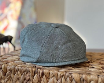 Gray Summer Hat, 8 Panels Cap, Cotton Summer Hat, Newsboy Cap, Peaky Blinders Hat, Baker Boy Hat, Handmade Hat, Unisex Summer Hat, Flat Cap
