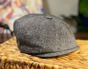 Casquette grise à chevrons, Casquette gavroche, Chapeau Peaky Blinders, Casquette Urban Baker, Casquette en laine Irish Gatsby, Béret de gangster, Casquette 8 panneaux, Mode hiver