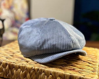 Berretto da strillone in velluto blu, cappello Peaky Blinders, berretto a 8 pannelli, berretto in velluto irlandese Gatsby, berretto piatto Baker Boy, cappello in velluto unisex, stile vintage, fatto a mano