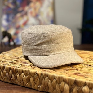 Beige Winter Cadet Cap,Army Style Hat,Unisex Military Cap,Wool Camper Hat,Working Man Hat,Adjustable Cadet Cap,Hunting Ranger Strapback Cap