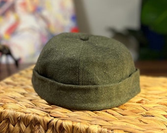 Groene Docker Hat, Brimless Beanie Docker Cap, Verstelbare Harbor Hat, Sailor Military Hat, Vintage Skullcap, Wollen Winter Baret, Retro Docker Hat