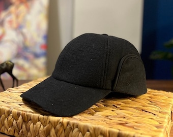 Black Foldable Earflap Cap, Foldable Baseball Cap, Military Cap, Mountain Cap, Warm Wool Hat, Black Earflap Cap, Trapper Cap, Winter Man Hat
