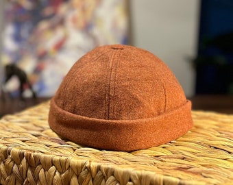 Chapeau docker brun, casquette docker sans bord, chapeau de port réglable, chapeau militaire marin, calotte vintage, béret d’hiver en laine, chapeau docker rétro