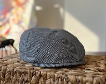 Grau gestreifte Sommermütze, Newsboy-Mütze, 8-Panel-Mütze, Unisex-Sommermütze, Baumwoll-Sommermütze, handgemachte Mütze, Peaky Blinders-Mütze, Baker Boy-Mütze