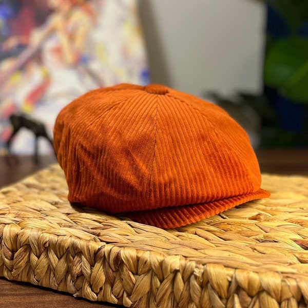 Orange Newsboy Men Cap,Peaky Blinders Hat,Irish Gatsby Wool Cap,Baker Boy Flat Cap,8 Panels Cap,Women Beret,Winter Fashion,Christmas Gift