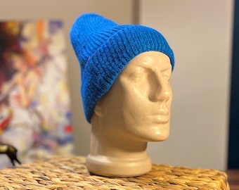 Blaue Nahtlose Unisex Beanie Mütze, Fischermütze, Wintermütze, Manschette Strickmütze, Männer Schädelmütze, Acryl Frauen Mütze, Blaue Unisex Mütze
