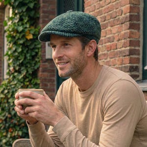 Berretto da giornalaio a spina di pesce verde, stile Peaky Blinders, cappello da panettiere in lana, accessorio in tweed irlandese