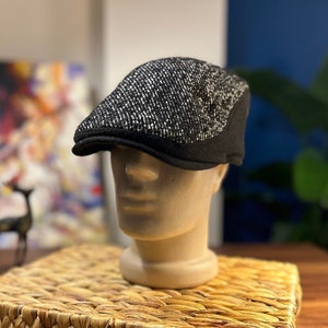 Handmade Black & White Wool Newsboy Cap, Peaky Blinders Baker Boy Hat, Gatsby-Inspired Irish Flat Cap, Winter Wool Vintage Hat, Gift Men