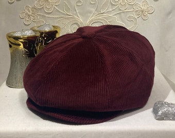 Burgundy Velvet Newsboy Cap – Vintage Peaky Blinders Hat  display picture 1