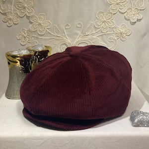 Burgundy Velvet 8 Panels Cap,Newsboy Hat,Peaky Blinders Cap,Bakerboy Beret,Gatsby Fashion, Herringbone Hat,Premium Hat,Best Birthday Gift