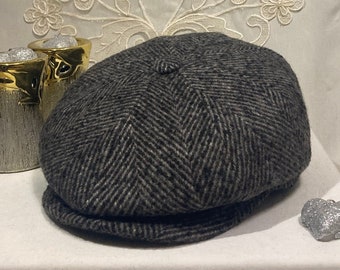 Graue Herringbone 8 Panels Cap, Schirmmütze, Newsboy Hat, Bakerboy Beret, Geschenke für ihn, 3 Größe