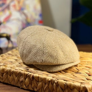 Camel Herringbone Cap,Peaky Blinders Hat,Irish Gatsby Wool Cap,Baker Boy Flat Cap,Newsboy Cap,Gangster Beret,Winter Fashion,Christmas Gift