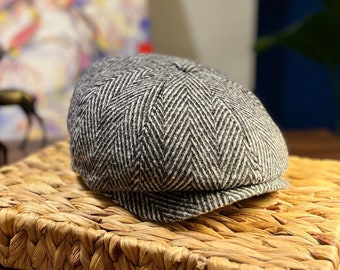 Gorra de repartidor de periódicos gris con estampado de espiga para hombre, sombrero estilo Peaky Blinders, gorra plana de lana estilo Baker Boy, gorra irlandesa Gatsby de 8 paneles.