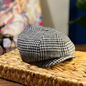 White Black Crowbar Pattern Hat,Peaky Blinders Hat,Irish Gatsby Wool Cap,8 Panel Hat,Newsboy Checkered Cap,Gangster Beret,Christmas Gift