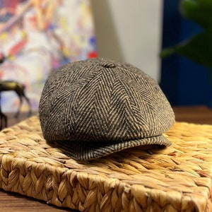 Brown Herringbone Cap,Peaky Blinders Hat,Irish Gatsby Wool Cap,Baker Boy 8Panel Cap,Newsboy Cap,Gangster Beret,Winter Fashion,Christmas Gift