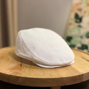 White Linen Summer Flat Cap – White Newsboy Cap, Peaky Blinders Hat, Gatsby Cap, Lightweight Men’s Hat, Unisex Summer Cap, Handmade Sun Hat