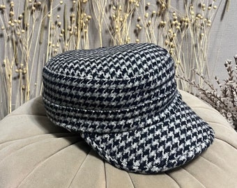 Crowbar Pattern Cadet Cap, White Army Style Hat,Women Winter Hat, Unisex Military Cap, Short Bill Hat, Adjustable Sun Hat, Fashion Headwear