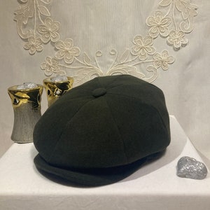 Dark Green 8 Panels Cap, Peaky Blinders Cap, Newsboy Hat, Bakerboy Beret, Irish Flat Hat, Gifts for him, 3 Size