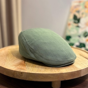 Stylish Green Linen Summer Flat Cap, Handcrafted Green Baker Boy Cap, Vintage Irish Flat Cap, Peaky Blinders Style, Men's Fashion Hat