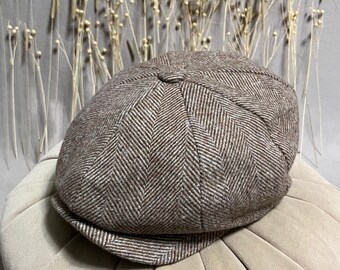 Casquette Plate Style Gavroche Pour Homme - Béret Réglable En Laine, Motif Chevrons, Noir, Hiver - 5