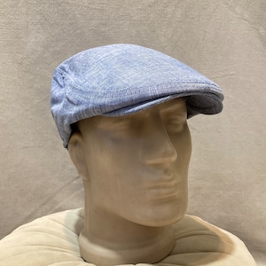 Sky Blue Linen Flat Cap, Lightweight Summer Hat, Handmade Gatsby Style, Breathable Vintage 8 Panel Cap for Men, Women Unisex Gift Idea