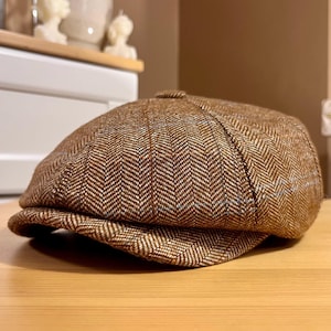 Orange Herringbone Hat, Striped Hat, Newsboy Cap, Peaky Blinders Hat, Handmade Hat, Wool Hat, Baker Boy Hat, 8 Panels Cap, Christmas Gift