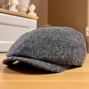 Gray Newsboy Cap, Gray Spotted Hat, Handmade Hat, Peaky Blinders Hat, Wool Hat, Baker Boy Hat, 8 Panels Cap, Christmas Gift, Irish Flat Cap