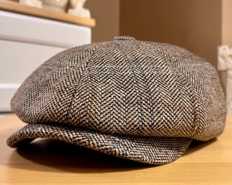 Brunsvart tidningsboykeps, fiskbensmönstrad hatt, randig hatt, färgglad hatt, bagarhatt, Peaky Blinders-hatt, vintermössa, ullhatt, julklapp