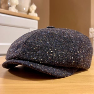 Black Newsboy Cap, Black Spotted Hat, Peaky Blinders Hat, Wool Hat, 8 Panels Cap, Handmade Hat, Flat Cap, Tommy Shelby Hat, Christmas Gift