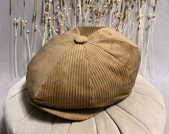 Casquette gavroche en velours camel, Chapeau plat irlandais, Casquette en laine Scally, Casquette Peaky Blinders, Béret Bakerboy, Casquette 8 panneaux, Cadeaux pour lui, 3 tailles
