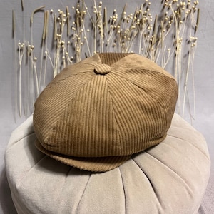 Camel Velvet Newsboy Cap, Irish Flat Hat, Scally Wool Cap, Peaky Blinders Cap, Bakerboy Beret, 8 Panels Cap, Gifts for Him, 3 Size