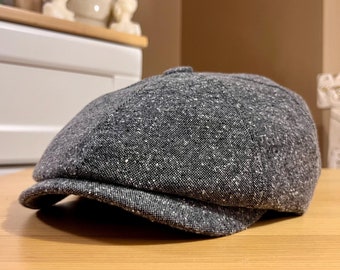 Gorra Newsboy de lana gris para hombre, sombrero clásico Peaky Blinders, gorra plana Baker Boy de tweed, gorra irlandesa de lunares de 8 paneles hecha a mano