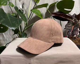 Beige Suede Baseball Cap, Stylish Army Hat, Adjustable Leather Cap, Woman Fabric Hat, Full Cap Retro Gift, Christmas Gift, Suede Dad Hat