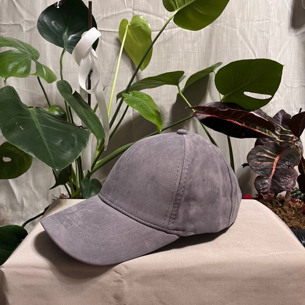 Gray Suede Baseball Cap, Street Fashion Hat, Adjustable Leather Cap, Woman Fabric Hat, Full Cap Retro Gift, Christmas Gift, Suede Dad Hat