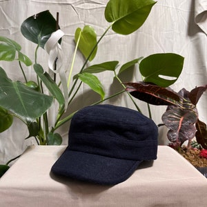 Dark Blue Cadet Cap, Winter Army Style Hat, Unisex Military Cap, Wool Work Hat, Short Bill Hat, Adjustable Sun Hat, Fashion Headwear