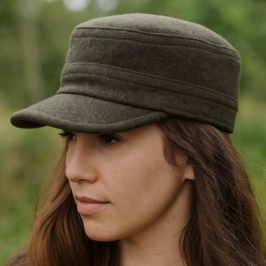 Green Winter Cadet Cap, Wool Army Style Hat, Unisex Military Cap, Castro Cap, Work Hat, Adjustable Sun Hat, Fashion Headwear, Christmas