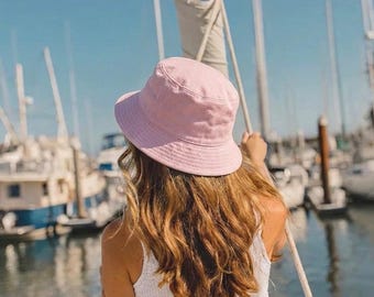 Pink Linen Bucket Hat, Unisex Summer Cap, Women Beach Hat, Sun Protection Hat, Cotton Summer Hat, Fishing Hat, Safari Hat