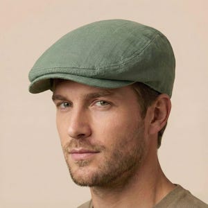 Green Linen Newsboy Cap, Summer Flat Hat for Men, Breathable Ivy Driving Cap, Peaky Blinders Style Baker Boy, Vintage Gift Dad