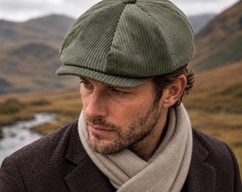 Olive Green Corduroy Newsboy Cap, Velvet 8 Panel Baker Boy Hat, Army Green Flat Cap, Retro Winter Hat for Men and Women