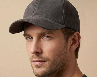 Gray Suede Baseball Cap, Handmade Trucker Suede Hat, Casual Street Style, Grey Unisex Headwear
